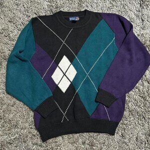 Retro 90s Colorblock Grandpa Sweater Size L